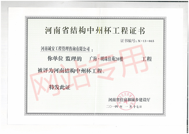 河南省结构中州杯工程证书